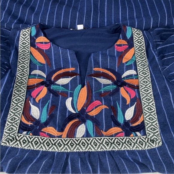 I Love Womens Size Small Navy/White Stripe Pocket Embroidered Chest Design Dress - Picture 5 of 9